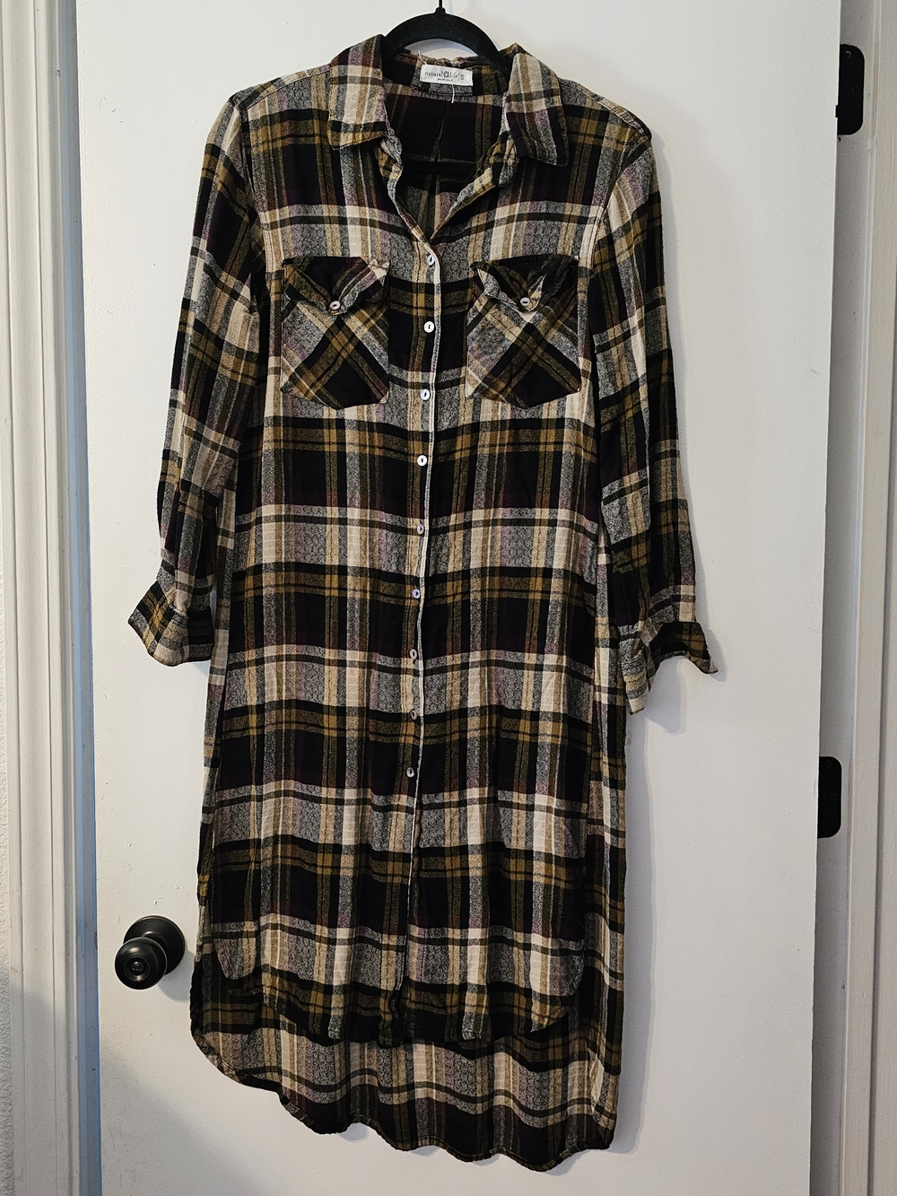 Natural Life Cotton Flannel Shirt Dress Button Front Women's Size Small